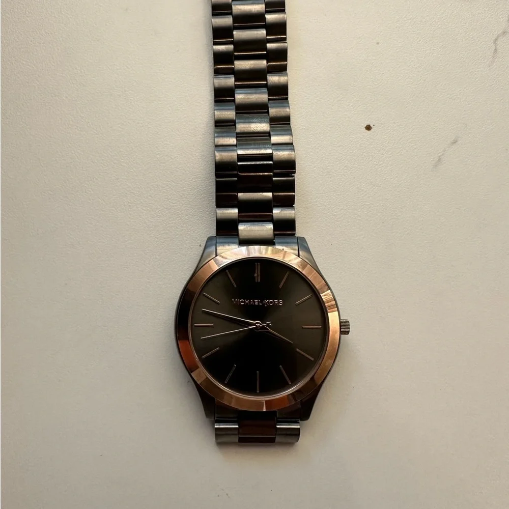 Michael Kors Runway Gray and Rose Gold Slim Watch - Picture 3 of 3